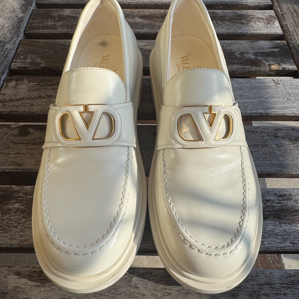 Valentino Women's White Loafers with Gold Accent